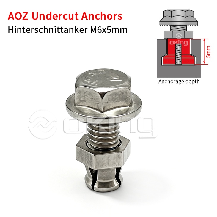 AOZ rustfrit stål M6x5mm underskæringsankre, Hinterschnittanker til underskæringsfikseringssystemer